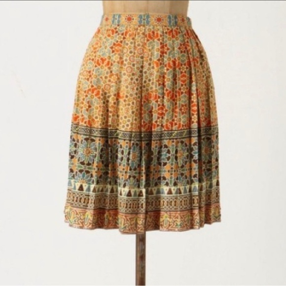 Anthropologie Tanvi Kedi pleated skirt Beaded Morroccan Mosaic Print Boho Size 4 - Picture 9 of 11